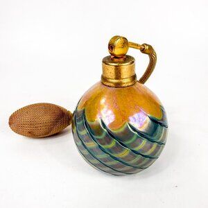 Stephen Fellerman Art Glass Pulled Feather Iridescent Perfume Bottle Atomizer